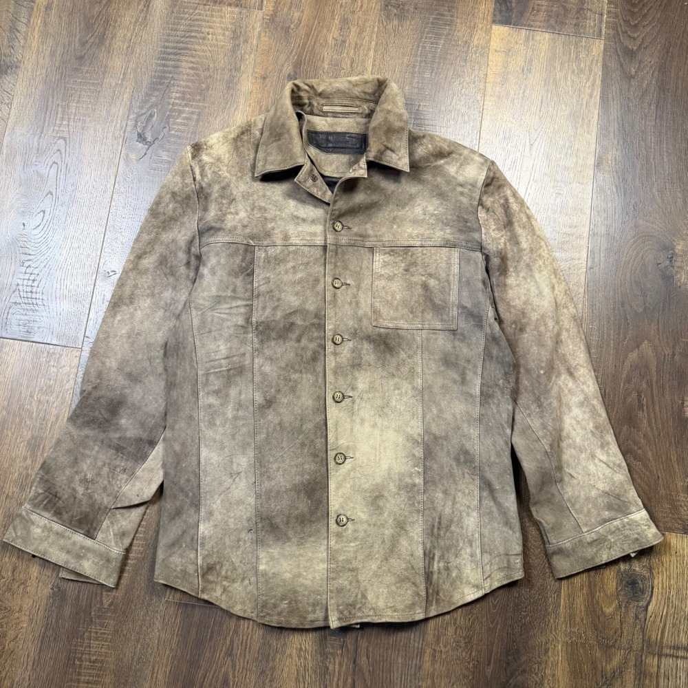 Vintage Y2K Distressed Genuine Leather Shacket Made Turkey Grunge Brown